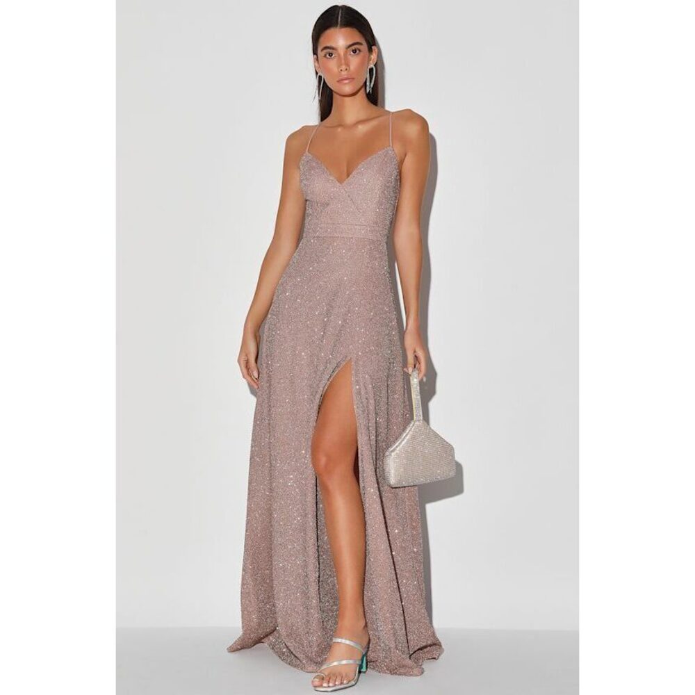 Lulus Truly Dazzling Mauve Multi Glitter Sleeveless Maxi Dress Purple - Size L